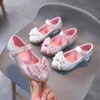 Sneakers ulknn flickor skor barn högklackade rosa skor 2023 Studenter visar bowknot landningsbanor prinsessa barn storlek 26-36 romerska shoeshkd230701