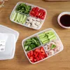 2024 4 Grids Food Fruit Storage Box Portable Compartment Refrigerator Freezer Organizers Sub-Packed Meat Onion Ginger Clear Crisper