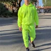 Sweats à capuche pour hommes Sweat-shirts Style vert fluo Survêtement de mode pour hommes Solide 2 pièces Sweat à capuche à manches longues Pantalon de survêtement décontracté Combinaison de sport pour hommes est OMSJ 220714 Z230701