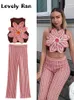 Frauen Trainingsanzüge Mode Haken Blume Hohl Gestrickte Lange Hose Set Retro Cropped Tank Weste Hosen Zwei Stücke Weibliche High Street outifit 230630