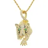 Hip Hop Rapper shiny diamond pendant gold necklace creative Shining fierce tiger full zircon pendant copper micro-inset zircon jewelry 60cm necklace 1382