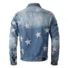 American High Street Amiryes Denim Hole Coat Slim Pocket Button Up Collar Punk Style Biker Jacket Men