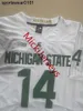 Ed 9 Kenneth Walker III MSU Football Jersey White Green 14 Brian Lewerke Jerseys