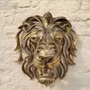 Objets décoratifs Figurines Grande tête de lion murale Art Sculpture Or Résine De Luxe Décor Cuisine Chambre Dropshippin 230701