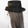 Party Hats Steampunk Hat With Goggles Vintage Men Black Top Hat Gothic Halloween Women Fedora Chains Elegant Hat Wear Costume Party 230630