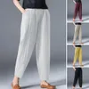 Pantaloni da donna da donna lunghi con tasche elastico in vita gamba larga nono abbigliamento casual temperamento moda donna pantaloni di lino larghi 230630