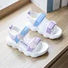 Sneakers Summer Children Sandals Fashion Girls Shoes Lightweight Non-slip Soft Bottom Shading Leather Cute Girls Beach Sandals Pink 8 12HKD230701