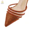 Sandales QSGFC Mode Brillant Plein Diamant Décoration Au Nigeria Élégant Orange Couleur Dames Chaussures et Sac Pour La Fête De Mariage 230630