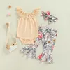 Clothing Sets FOCUSNORM 3pcs Toddler Baby Girls Cute Clothes 0 18M Lace Ruffles Off Shoulder Solid Romper Flare Flare Pants Headband 230630