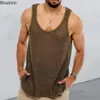 Mannen Tank Tops Zomer Top Losse Gebreide Sport Vest Mode Effen 100 Viscose Mouwloze Mannelijke T-shirt Ademend Mesh 230630