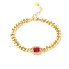 Colorful Square Zircon Charm Bracelet Gold Plated Cuban Link Chain Bracelets for Gift