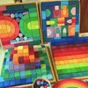 Kid Colorful Wooden Rainbow Building Blocks for Early Education Multiple Patterns Large Size