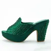 Boots Green Summer High Heel Plus Size 42 Bling Bling Party Shoes for Women Rhinestone Wedding Mules Sandals for Woman Pumps