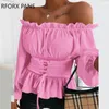 Women's Blouses Shirts Off Shoulder Lace up Front Ruffles Casual Blouse Plus Size Tops Spring and 230630