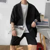 Survêtements pour hommes style coréen ensemble veste et short solide mince à manches courtes haut assorti bas mode d'été vêtements surdimensionnés homme 230630