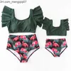 Familjmatchande kläder Girlymax Summer Baby Girls Children kläder Mommy Me Flamingo Floral Palm Print Swimsuit Bikini Boutique Set Kids Clothing 220610 Z230701