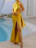 Urban Sexy Dresse Élégant À Lacets Halter Dos Nu Maxi Dress Mode Chic Haute Split Sans Manches Vestidos 2023 D'été Soirée Lady Robe 230630