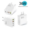 36W Universal 4 Ports USB Wall Charger QC3.0 PD20W USB 3.1A snabb laddningsplugguttag för iPhone Samsung S20 Xiaomi