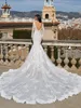 Luxury Lace Mermaid Wedding Dresses Cathedral Train 2023 Boho Sexig V-ringning Backless Brudklänning Långärmar Brudklänningsapplikationer Vestidos de Noiva