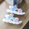 Sneakers Summer Children Sandals Fashion Girls Shoes Lightweight Non-slip Soft Bottom Shading Leather Cute Girls Beach Sandals Pink 8 12HKD230701