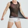 Men's Tank Tops Mens Transparent Mesh See Through Sleeveless Shirts Elastic Gym Muscle Sport String Vest Male Sheer Blouse 230630