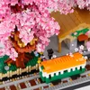 Bloki Sakura House Tree Pociągi stacja bloków budulcowych Chreey Flowers Street View Micro Assemble Kolekcja dla dorosłych zabawek R230701