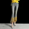 Best-seller nova marca de luxo rendas bordado calças femininas skinny stretch jeans feminino casual slim fit calças vintage