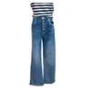 2023 Kvinnors höga midja raka ben Jeans Metal Button Pants Classic Blue Fashion