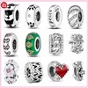 925 Srebrne koraliki Uroki Fit Pandora Charm Bransoletka Cat Paw Spacer Heart Flower Stopper Zestaw