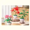 Blocks Red Maple Leaf Potted Plants Succulents Bonsai Tree Gardens Romantic Building Blocks Model Kids Sets Kits Toys R230701