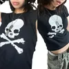 Dames T-shirt Gothic Skull Punk Streetwear Dames T-shirt Zomer Casual 90s Vintage Grunge Grafische print T-shirt met korte mouwen Y2k Slim Crop Top 230630