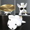Dekorativa föremål Figurer Lätt lyxig kreativ bulldog fruktplatta skulpturlagring prydnad hem harts sovrum kök möbler tillbehör 230701