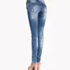 Jeans Blue Ripped Jeans för kvinnor 2021 Street Style Sexig Mid Rise Estruerad byxor Stretch Skinny Hole Denim Pencil Pants S2XL