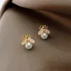 Stud Simple and Luxurious Pearl Woman's Earrings Delicate 14K Gold Plated Bee Insect Earrings Korean Women Jewelry 230630