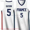 Equipo de la Copa del Mundo de 2019 Camiseta de baloncesto de Francia Frank Ntilikina 1 Nicolas Batum 5 Rudy Gobert 27 Evan Fournier 10 Nando De Cole 12 Amath Mbaye