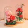 Blokken Micro Rose Bear Bouwstenen Speelgoed Glazen Koepel Bloemen met Licht Romantische Draaibare Constructie Decoratie Voor Meisje R230701