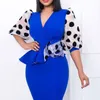 Urban Sexy Dresses Polka Dot Bodycon Midi Women Elegant Mesh Short Sleeve V Neck Peplum Office Lady Dress Female Party Gowns Robe 230630