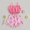 Kläduppsättningar Pudcoco Toddler Kids Baby Girl 2st Summer Outfits ärmlös Bow Front Cami Tank Tops Ruffle Shorts Set kläder 1 6T 230630