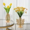 Vaser Nordic Golden Floreros Modern Home Decor Hydroponic Vase Desktop Flower Arrangement Living Room Office Decoration Jarrones 230701