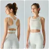 Ll tank top designer racerback hög styrka yoga underkläder mesh tvådelar integrerad bröstkudde sport bh bakspänne stockprocess samlad fiess väst