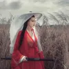 Chinês Antigo Boné Vintage Feminino Hanfu Chapéu Com Véu Longo Douli Chapéu Cosplay Prop Hanfu Bucket Chapéus Branco Vermelho Preto Para Mulheres