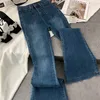 Kvinnors jeans klassiska hög midja flare kvinnor vintage fickor sträcka smala raka byxor 2023 alla matchar lös tvättad denim 230630
