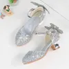 Sneakers Princess Shoes for Girls Glitter Butterfly Knot Dress Banquet Party Children High Heel Shoe For Kids Girls SandalsHKD230701