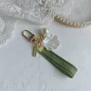 Designer keychain Luxury key chain bag charm female car key ring Pearl charm green ribbon delicate shells keychain couple pendant gift nice good