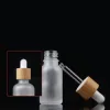 Tampa de bambu simples Frasco conta-gotas de vidro fosco Frascos de pipetas de reagente líquido Conta-gotas Aromaterapia Óleos essenciais Frascos de perfumes