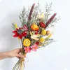 Gedroogde bloemen Grasbladeren Liefhebber Natural Lotus Pine Cones Cotton Daisy Handmake Flower Bouquets Wedding Home Decoratie