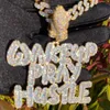 Ожерелья с подвесками Bubble Letter Two Tone Wake Up Pray Hustle Iced Out Ожерелье для мужчин Prong Setting Bling Real Copper Hip Hop Jewelry 230621