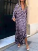 Basic Casual Dresse Floral Print Maxi Dress Loose V Neck Long Sleeve Ankle length Vestidos Spring Summer Elegant Holiday Shirt Robe 230701