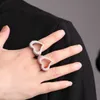 Cluster Rings Bubble Letter Open Heart Ring For Women Iced Out Finger Decoration Bling Baguette Zircon Hip Jewelry 230620