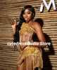 Urban Sexy Dresses African Birthday Party Dress for Women Luxury 2023 Gold Rheinstone Beading Short Prom Clowns Night Club Outfit Vestidos de Gala 230630